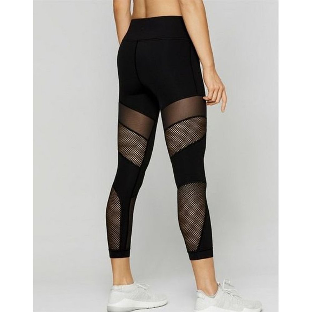 Lululemon Lab Union Crop Black Sheer Mesh Fishnet Cut-Outs Cutouts Tights Skinny
